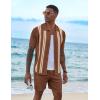 COOFANDY Men’s 2 Piece Outfits Summer Short Sets Vintage Knit Button Down Shirt Short Sleeve Polo Casual Beach Suits(Brown)