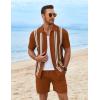 COOFANDY Men’s 2 Piece Outfits Summer Short Sets Vintage Knit Button Down Shirt Short Sleeve Polo Casual Beach Suits(Caramel)