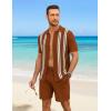 COOFANDY Men’s 2 Piece Outfits Summer Short Sets Vintage Knit Button Down Shirt Short Sleeve Polo Casual Beach Suits(Caramel)