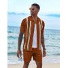 COOFANDY Men’s 2 Piece Outfits Summer Short Sets Vintage Knit Button Down Shirt Short Sleeve Polo Casual Beach Suits(Caramel)
