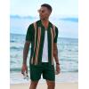 COOFANDY Men’s 2 Piece Outfits Summer Short Sets Vintage Knit Button Down Shirt Short Sleeve Polo Casual Beach Suits(Dark Green)