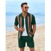 COOFANDY Men’s 2 Piece Outfits Summer Short Sets Vintage Knit Button Down Shirt Short Sleeve Polo Casual Beach Suits(Dark Green)