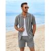 COOFANDY Men’s 2 Piece Outfits Summer Short Sets Vintage Knit Button Down Shirt Short Sleeve Polo Casual Beach Suits(Grey)