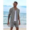 COOFANDY Men’s 2 Piece Outfits Summer Short Sets Vintage Knit Button Down Shirt Short Sleeve Polo Casual Beach Suits(Grey)
