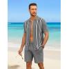 COOFANDY Men’s 2 Piece Outfits Summer Short Sets Vintage Knit Button Down Shirt Short Sleeve Polo Casual Beach Suits(Grey)