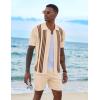 COOFANDY Men’s 2 Piece Outfits Summer Short Sets Vintage Knit Button Down Shirt Short Sleeve Polo Casual Beach Suits(Light Khaki)