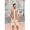 COOFANDY Men’s 2 Piece Outfits Summer Short Sets Vintage Knit Button Down Shirt Short Sleeve Polo Casual Beach Suits(Light Khaki)