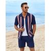 COOFANDY Men’s 2 Piece Outfits Summer Short Sets Vintage Knit Button Down Shirt Short Sleeve Polo Casual Beach Suits(Navy Blue)