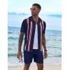 COOFANDY Men’s 2 Piece Outfits Summer Short Sets Vintage Knit Button Down Shirt Short Sleeve Polo Casual Beach Suits(Navy Blue)