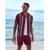 COOFANDY Men’s 2 Piece Outfits Summer Short Sets Vintage Knit Button Down Shirt Short Sleeve Polo Casual Beach Suits(Wine Red)