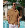 COOFANDY Men’s Button Down Shirts Stain Shield Dress Shirts Short Sleeve Summer Business Casual Shirts(Caramel)