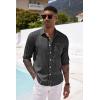 COOFANDY Men’s Casual Button Down Shirt Long Sleeve Linen Chambray Shirt(1- Black)