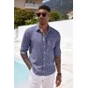 COOFANDY Men’s Casual Button Down Shirt Long Sleeve Linen Chambray Shirt(1- Blue)