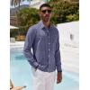 COOFANDY Men’s Casual Button Down Shirt Long Sleeve Linen Chambray Shirt(1- Blue)