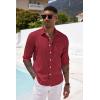 COOFANDY Men’s Casual Button Down Shirt Long Sleeve Linen Chambray Shirt(1- Red)