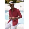 COOFANDY Men’s Casual Button Down Shirt Long Sleeve Linen Chambray Shirt(1- Red)