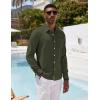 COOFANDY Men’s Casual Button Down Shirt Long Sleeve Linen Chambray Shirt(Army Green)