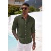 COOFANDY Men’s Casual Button Down Shirt Long Sleeve Linen Chambray Shirt(Army Green)