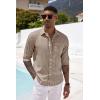 COOFANDY Men’s Casual Button Down Shirt Long Sleeve Linen Chambray Shirt(Camel)