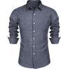 COOFANDY Men’s Casual Button Down Shirt Long Sleeve Linen Chambray Shirt(Flecking Blue)
