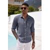 COOFANDY Men’s Casual Button Down Shirt Long Sleeve Linen Chambray Shirt(Flecking Blue)