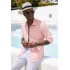 COOFANDY Men’s Casual Button Down Shirt Long Sleeve Linen Chambray Shirt(Light Pink)