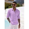 COOFANDY Men’s Casual Button Down Shirt Long Sleeve Linen Chambray Shirt(Purple)