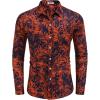 COOFANDY Men’s Casual Button Down Shirt Long Sleeve Linen Chambray Shirt(Red Printed Leaves)