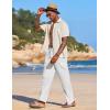 COOFANDY Men’s Casual Linen Summer Beach Pants Lightweight Drawstring Elastic Waist Yoga Trousers(White)