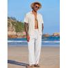 COOFANDY Men’s Casual Linen Summer Beach Pants Lightweight Drawstring Elastic Waist Yoga Trousers(White)