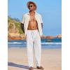 COOFANDY Men’s Casual Linen Summer Beach Pants Lightweight Drawstring Elastic Waist Yoga Trousers(White)