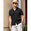 COOFANDY Men’s Casual Short Sleeve Button Down Shirt Textured Summer Beach Shirt(Black)