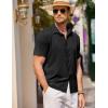 COOFANDY Men’s Casual Short Sleeve Button Down Shirt Textured Summer Beach Shirt(Black)