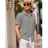 COOFANDY Men’s Casual Short Sleeve Button Down Shirt Textured Summer Beach Shirt(Light Grey)