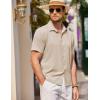 COOFANDY Men’s Casual Short Sleeve Button Down Shirt Textured Summer Beach Shirt(Light Khaki)