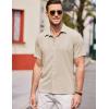 COOFANDY Men’s Casual Short Sleeve Button Down Shirt Textured Summer Beach Shirt(Light Khaki)