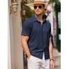 COOFANDY Men’s Casual Short Sleeve Button Down Shirt Textured Summer Beach Shirt(Navy Blue)