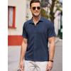 COOFANDY Men’s Casual Short Sleeve Button Down Shirt Textured Summer Beach Shirt(Navy Blue)