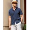 COOFANDY Men’s Casual Short Sleeve Button Down Shirt Textured Summer Beach Shirt(Navy Blue)