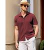 COOFANDY Men’s Casual Short Sleeve Button Down Shirt Textured Summer Beach Shirt(Wine Red)