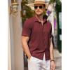 COOFANDY Men’s Casual Short Sleeve Button Down Shirt Textured Summer Beach Shirt(Wine Red)