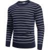 COOFANDY Men’s Crew Neck Sweater Slim Fit Lightweight Sweatshirts Knitted Pullover for Casual Or Dressy Wear(Horizontal Stripes White & Navy Blue)