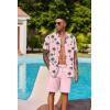 COOFANDY Men’s Hawaiian 2 Piece Outfits Summer Beach Matching Set Short Sleeve Floral Shirts and Shorts(Coconut Tree Pink)
