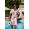 COOFANDY Men’s Hawaiian 2 Piece Outfits Summer Beach Matching Set Short Sleeve Floral Shirts and Shorts(Coconut Tree Pink)