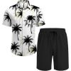 COOFANDY Men’s Hawaiian 2 Piece Outfits Summer Beach Matching Set Short Sleeve Floral Shirts and Shorts(Coconut Tree White)