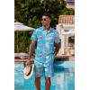COOFANDY Men’s Hawaiian 2 Piece Outfits Summer Beach Matching Set Short Sleeve Floral Shirts and Shorts(Flamingo Pink Blue)
