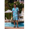 COOFANDY Men’s Hawaiian 2 Piece Outfits Summer Beach Matching Set Short Sleeve Floral Shirts and Shorts(Flamingo Pink Blue)