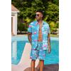 COOFANDY Men’s Hawaiian 2 Piece Outfits Summer Beach Matching Set Short Sleeve Floral Shirts and Shorts(Flamingo Pink Blue)