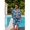 COOFANDY Men’s Hawaiian 2 Piece Outfits Summer Beach Matching Set Short Sleeve Floral Shirts and Shorts(Island Blue)