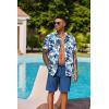 COOFANDY Men’s Hawaiian 2 Piece Outfits Summer Beach Matching Set Short Sleeve Floral Shirts and Shorts(Leaf Blue White)